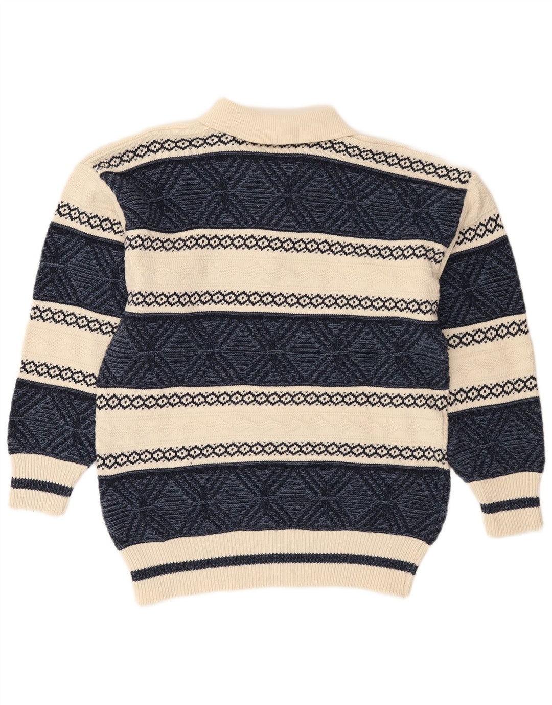VINTAGE Herren-Polo-Pullover aus mittelblauer Fair-Isle-Baumwolle