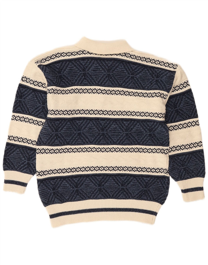 VINTAGE Herren-Polo-Pullover aus mittelblauer Fair-Isle-Baumwolle