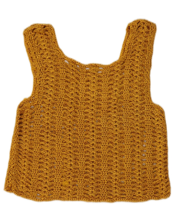 Vintage Damen Crop Ärmelloses Häkelblusentop UK 8 Small Gelb