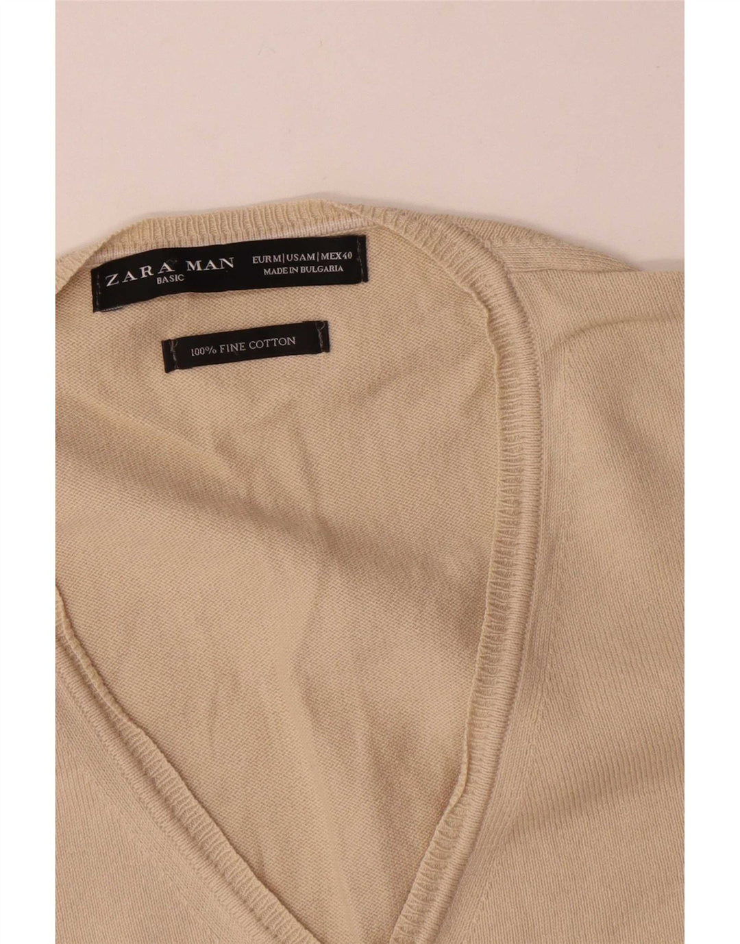 Zara Herren-Pullover mit V-Ausschnitt aus mittelbeiger Baumwolle