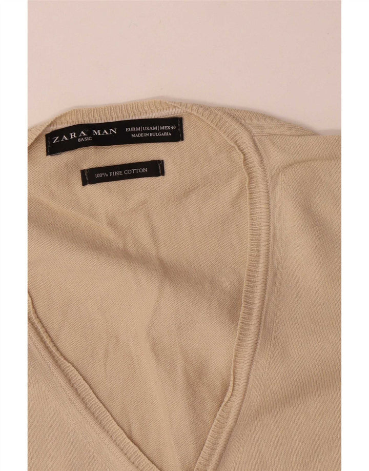 Zara Herren-Pullover mit V-Ausschnitt aus mittelbeiger Baumwolle