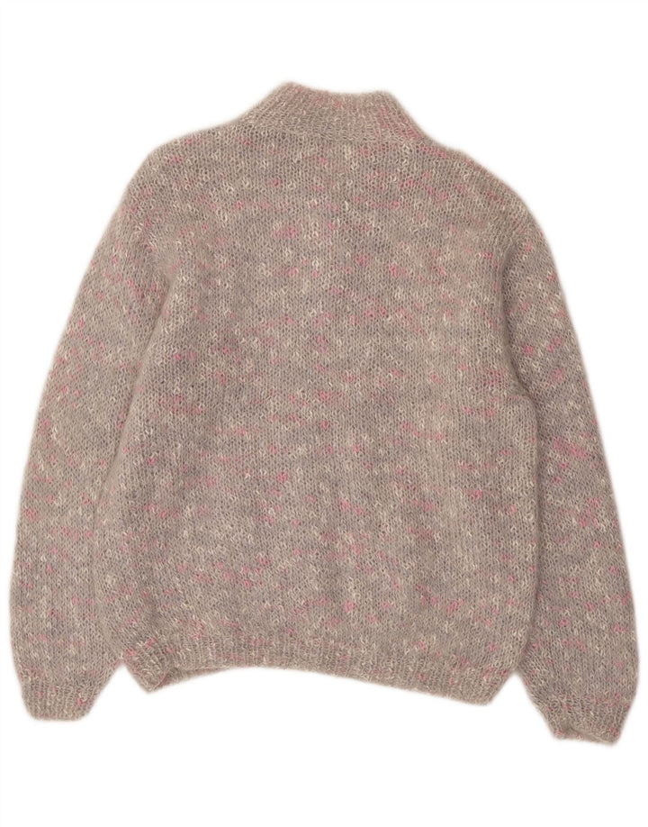 VINTAGE Damen-Pullover mit Knopfkragen, Gr. 14, groß, grau gefleckt