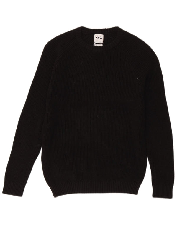 Zara Womens Crew Neck Jumper Sweater UK 10 Small Black Cotton