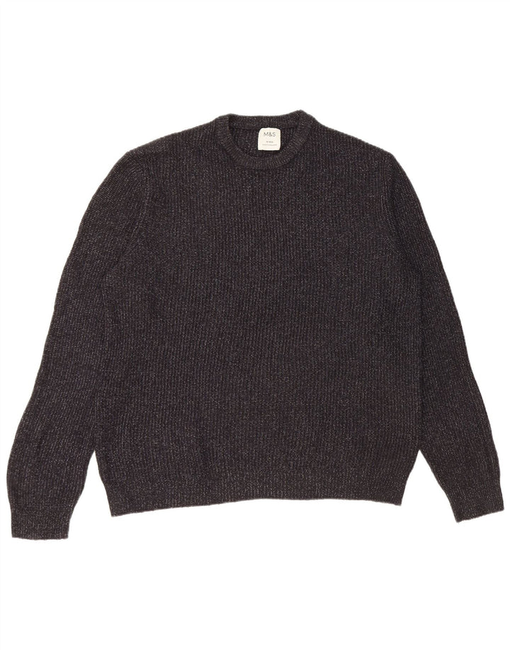 Marks & Spencer Herren-Pullover mit Rundhalsausschnitt, Mittelblau meliert