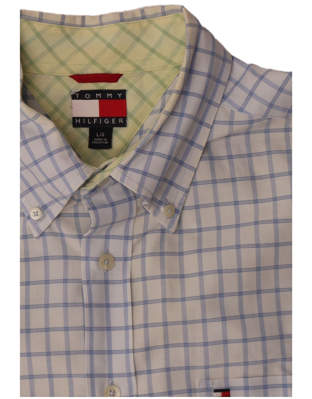 Tommy Hilfiger Herren-Kurzarmhemd, groß, blau kariert, Baumwolle