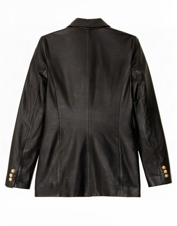Zweireihiger Blazer aus Kunstleder für Damen von Zara, Gr. 6, XS, Schwarz