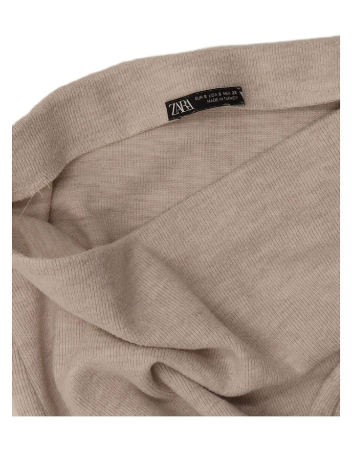 Zara Damen-Strickrock mit geradem Schnitt, Größe S, W26, Beige meliert