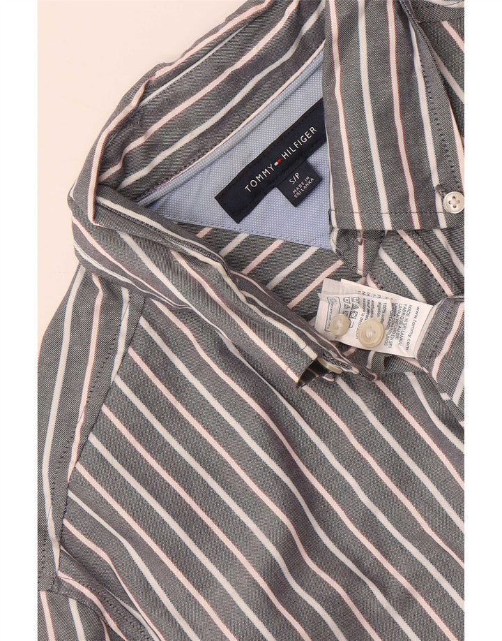 Tommy Hilfiger Herrenhemd, kleine graue Nadelstreifen-Baumwolle