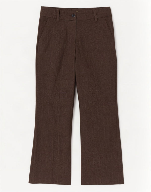 Zara Damen Bootcut-Anzughose EU 36 XS W26 L28 Braun gestreift Polyester
