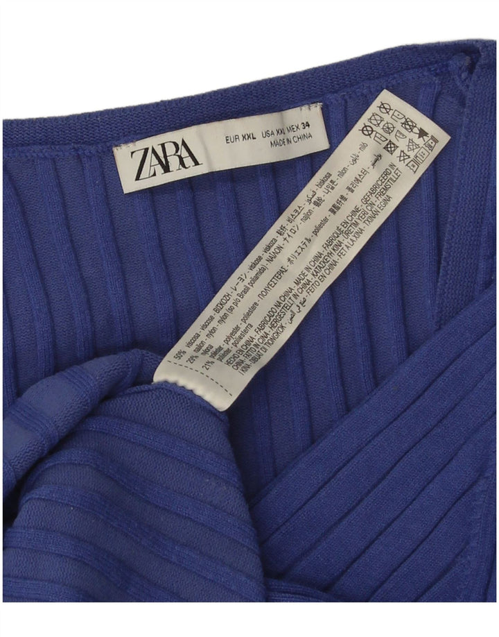 Zara Damen Top 3/4 Ärmel UK 20 2XL Blaue Viskose