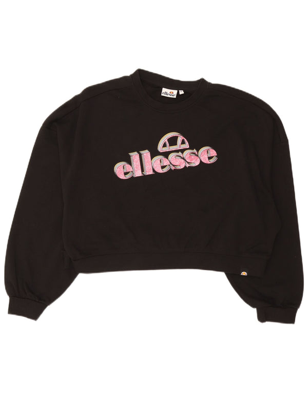Ellesse Womens Crop Graphic Oversized Sweatshirt Pullover UK 14 Medium Schwarz