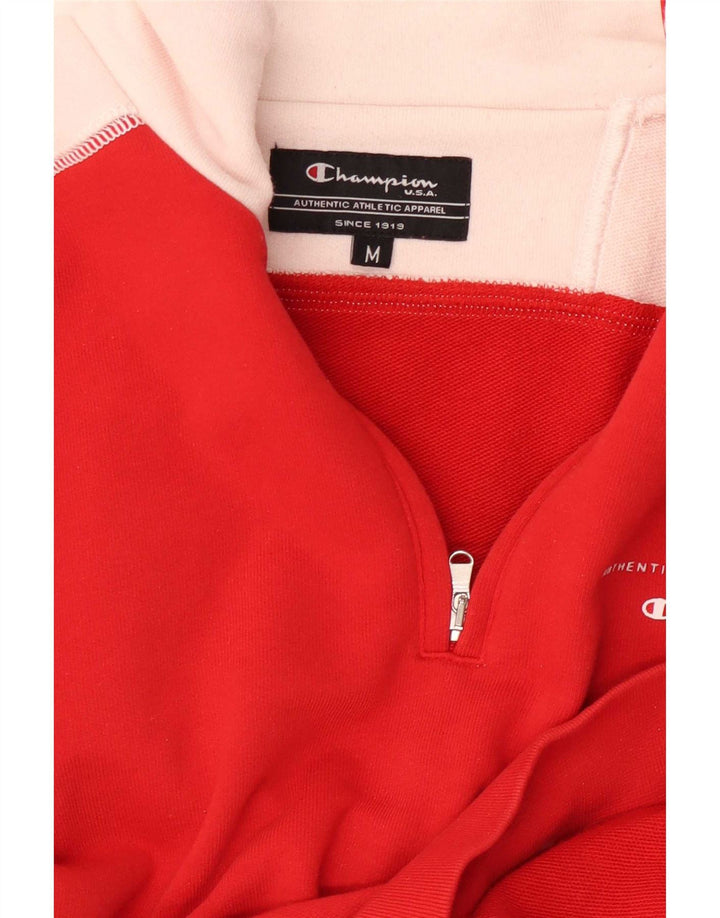 Champion Herren-Sweatshirt mit Reißverschluss am Hals, Mittelrot, Farbblock