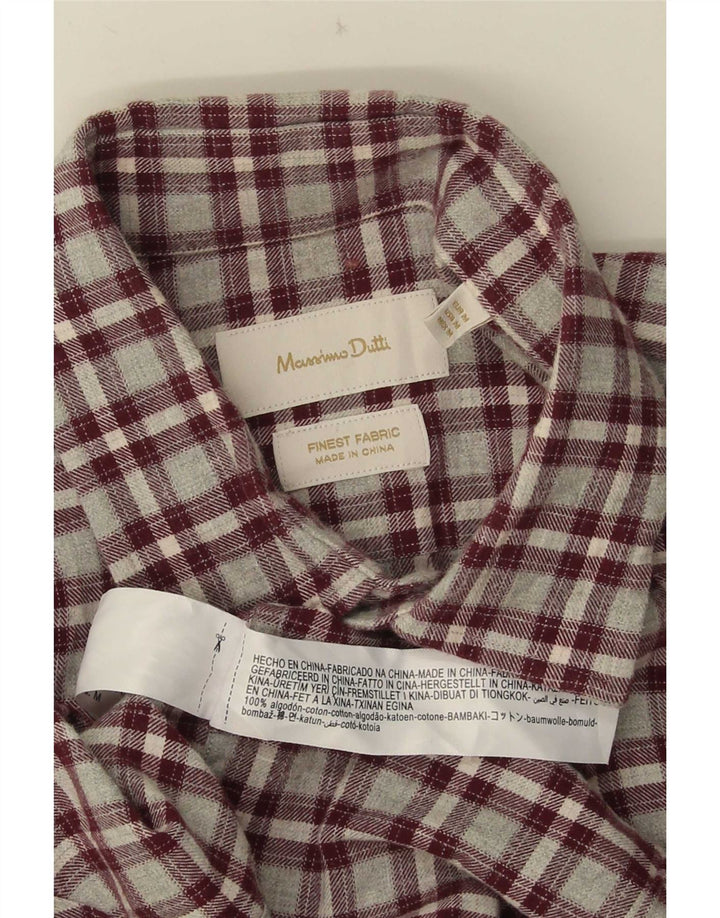 Massimo Dutti Herren-Flanellhemd, mittelgroß, Burgunderrot, kariert, Baumwolle