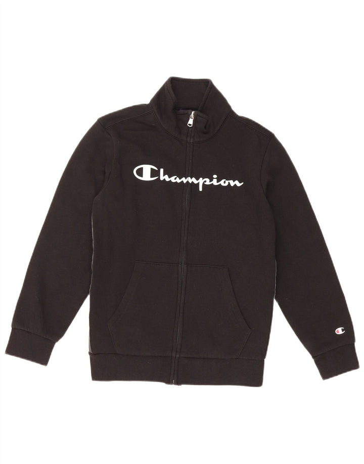 Champion Jungen-Trainingsanzugoberteil mit Grafik, 9–10 Jahre, schwarze Baumwolle