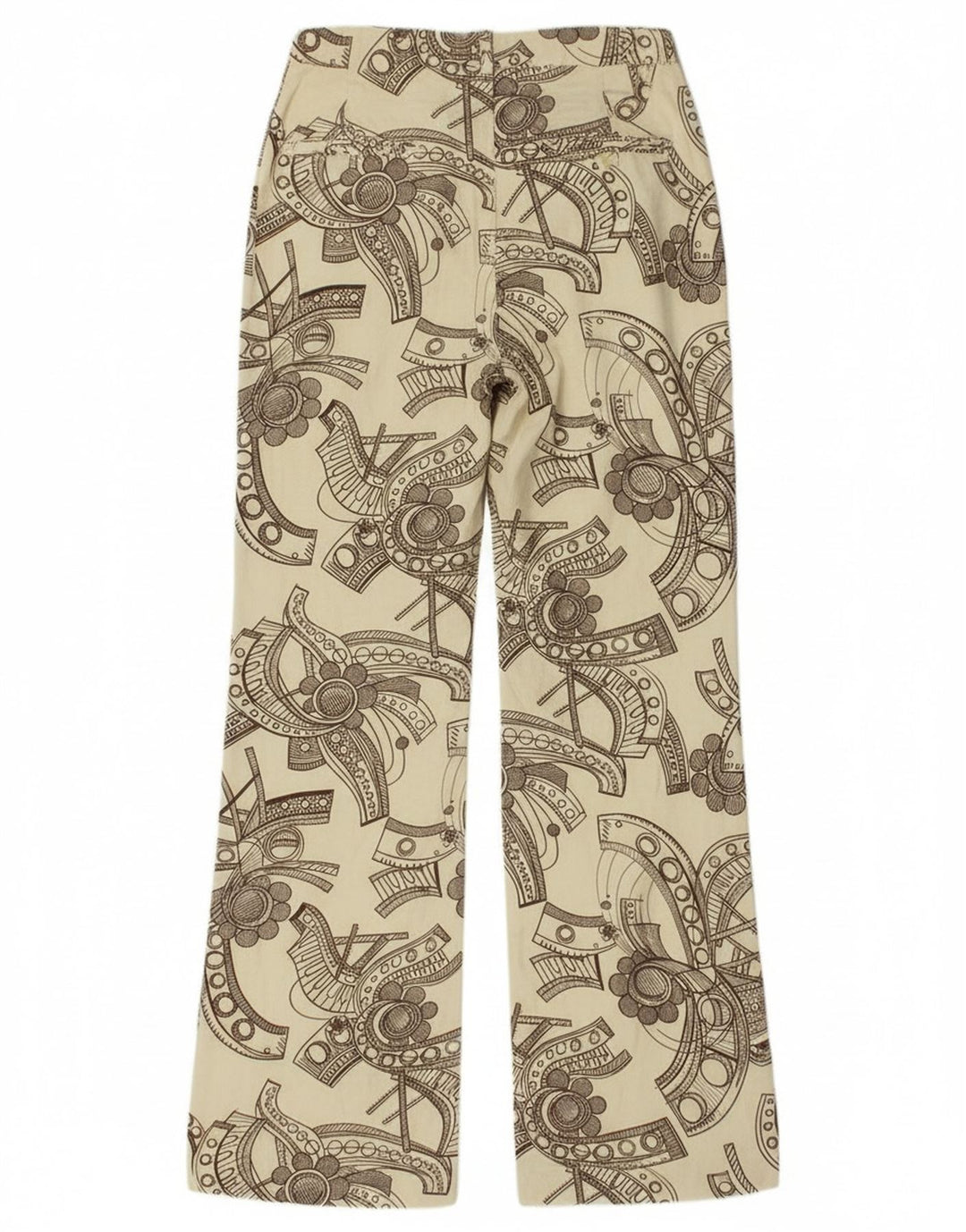 Vintage Damen Bootcut-Freizeithose mit abstraktem Muster W26 L28 Beige