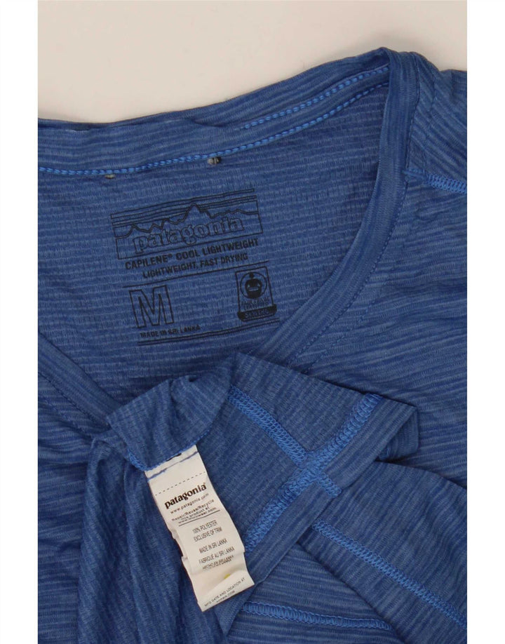 Patagonia Herren-T-Shirt-Oberteil aus mittelblauem Nadelstreifen-Polyester