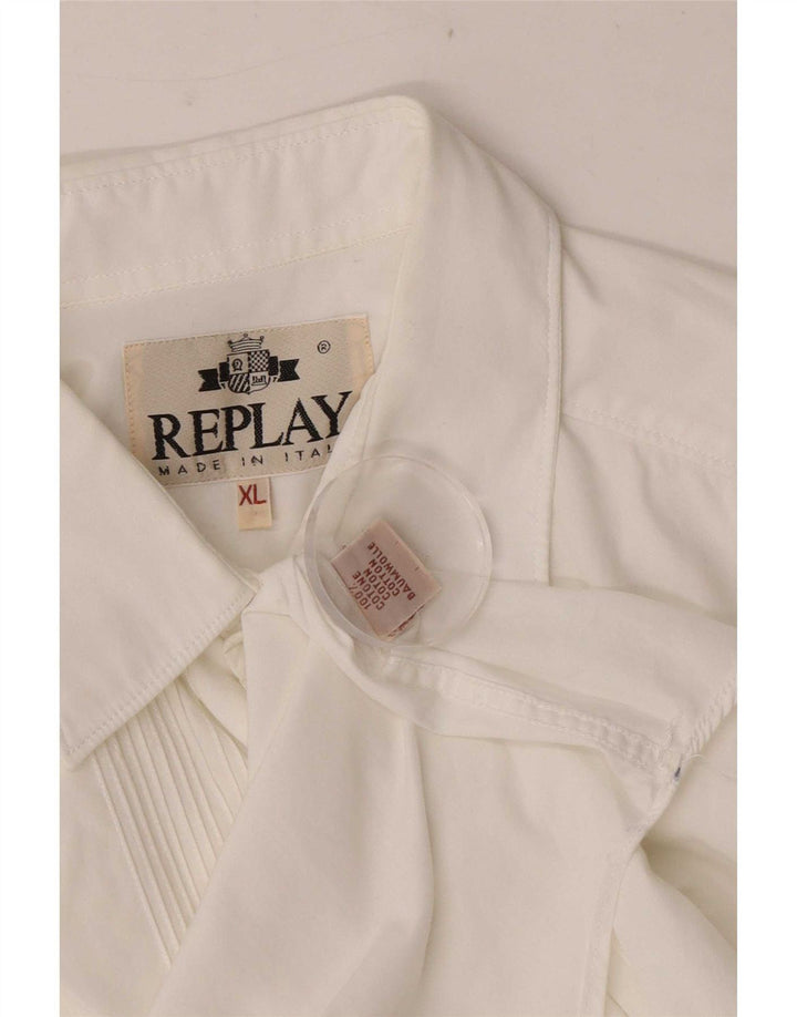Replay Herrenhemd XL, weiße Baumwolle