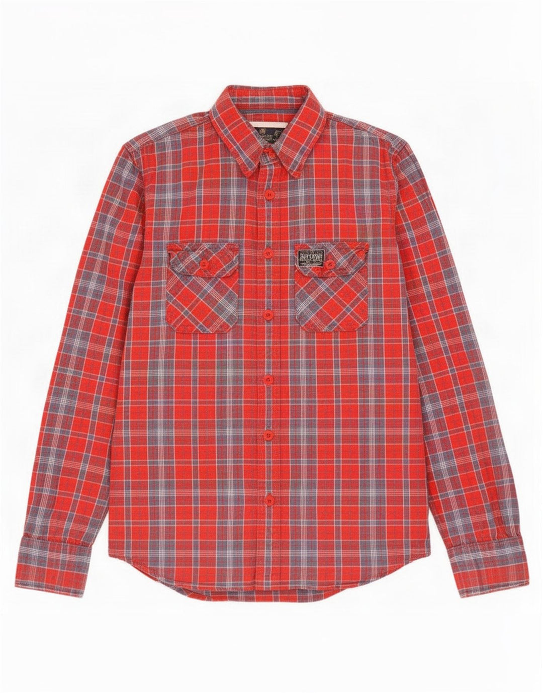 Superdry Herren-Flanellhemd, groß, rot kariert, Baumwolle