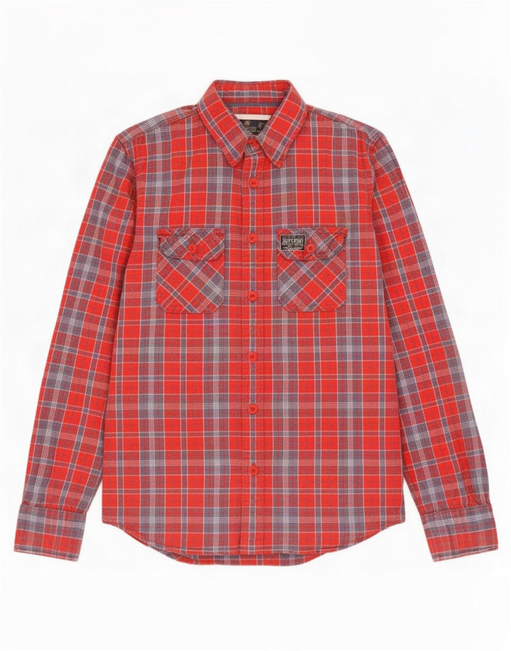 Superdry Herren-Flanellhemd, groß, rot kariert, Baumwolle