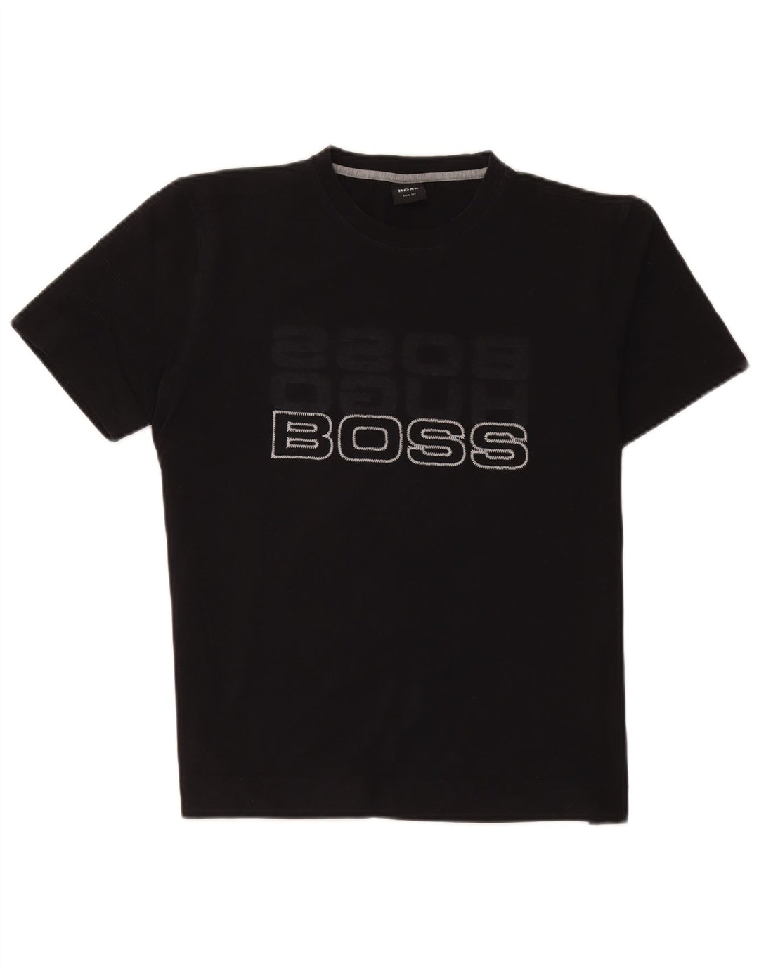 Hugo Boss Herren Slim Fit Grafik-T-Shirt-Oberteil aus mittelschwarzer Baumwolle