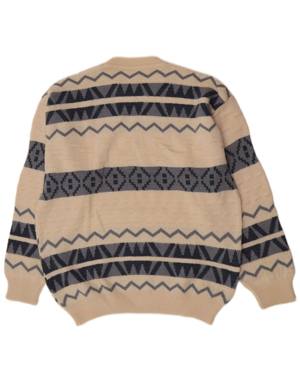 Rodes Herren-Pullover mit Rundhalsausschnitt, XL, cremefarbene Fair-Isle-Schurwolle