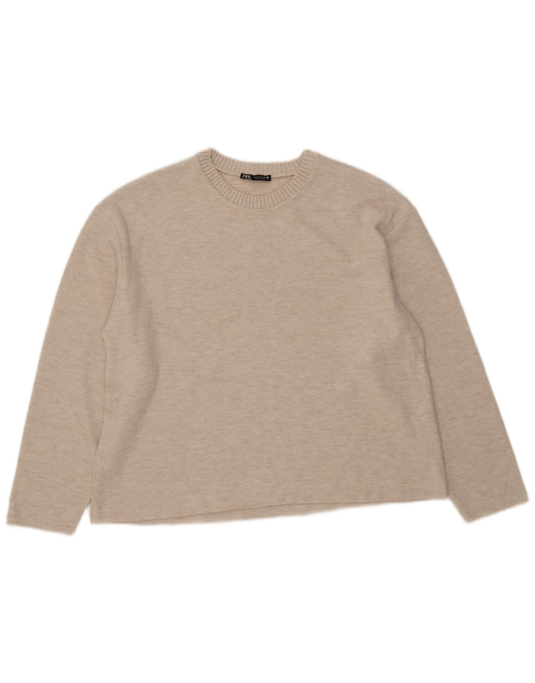 Zara Damen-Pullover mit Rundhalsausschnitt, Gr. 40, Größe L, Beige