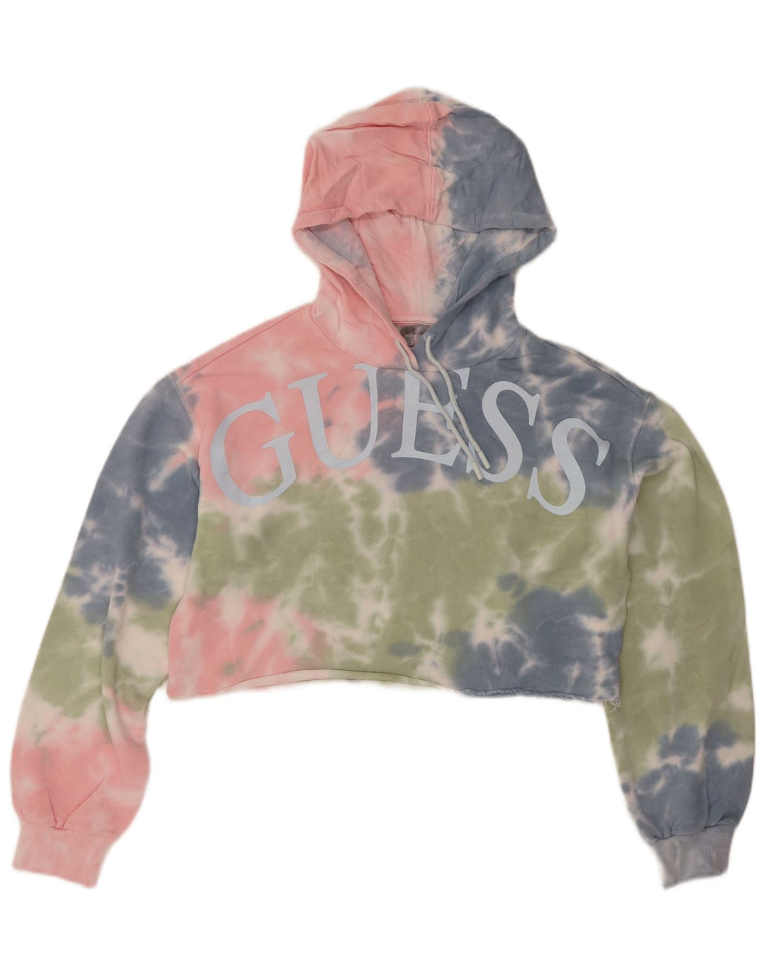 GUESS Womens Oversized Crop Hoodie Jumper UK 8 Medium Multicoloured