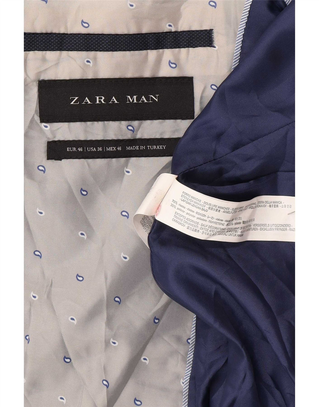 Zara Herren-Blazer mit 2 Knöpfen, EU 46, klein, marineblaue Viskose