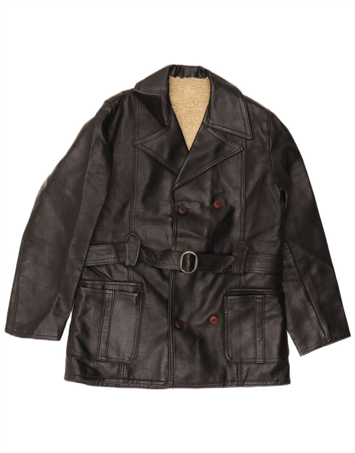 Vintage Herren Zweireihige Lederjacke UK 36 Kleines schwarzes Leder