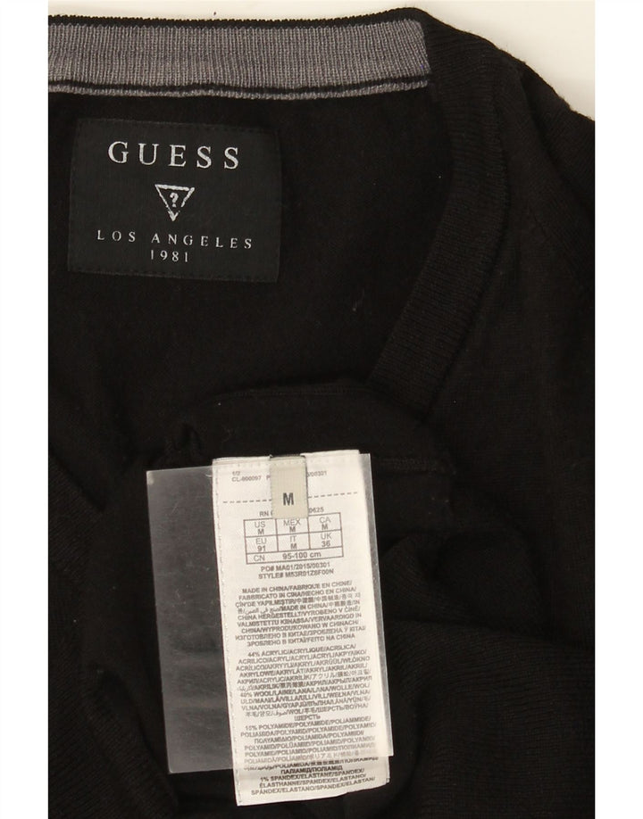 GUESS Herren-Pullover mit V-Ausschnitt, Mittelschwarzes Acryl
