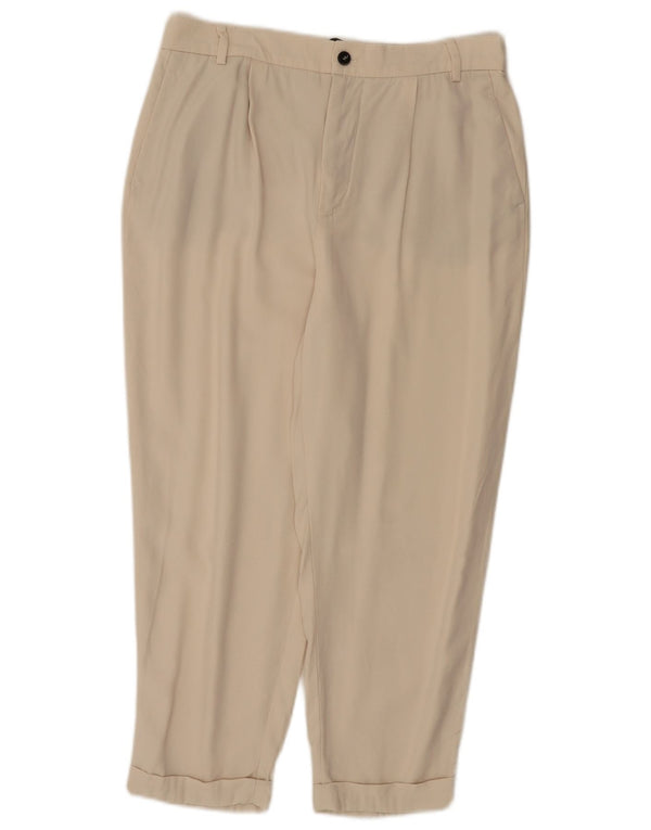ZARA Damen Capri-Hose mit Pegged, mittelgroß, W28, L22, beige, Lyocell
