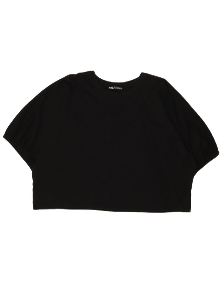 Zara Damen Crop Oversize T-Shirt Top UK 14 Medium Schwarz