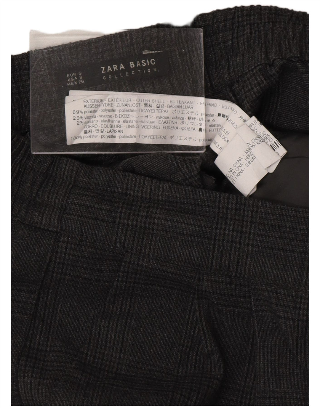 ZARA Damen Freizeithose mit Pegged-Motiv, klein, grau kariert, Polyester