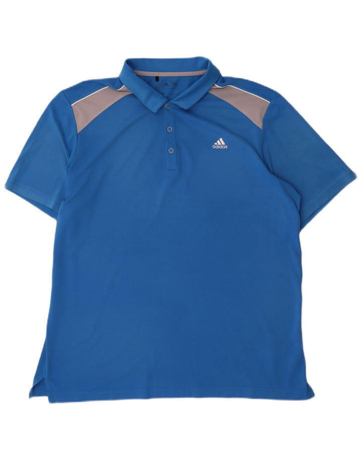 Adidas Herren-Poloshirt, großes blaues Colourblock-Polyester