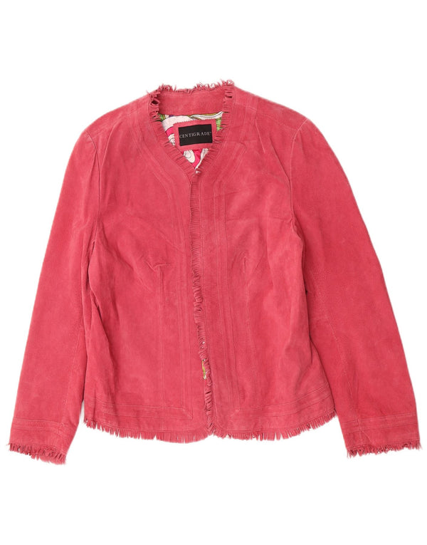 Offene Wildlederjacke für Damen von Celsius, großes rosafarbenes Leder