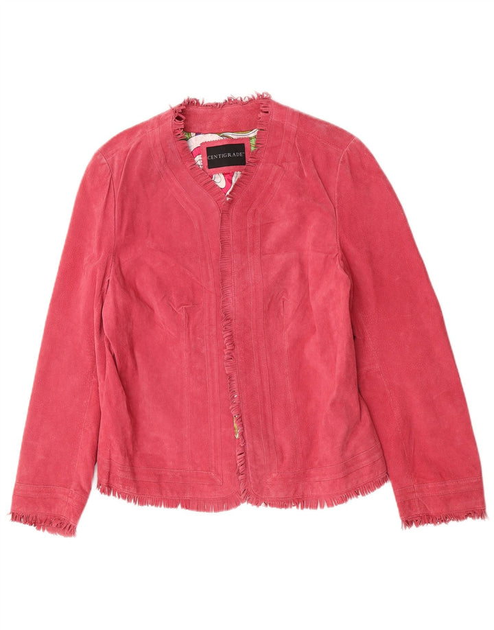 Offene Wildlederjacke für Damen von Celsius, großes rosafarbenes Leder