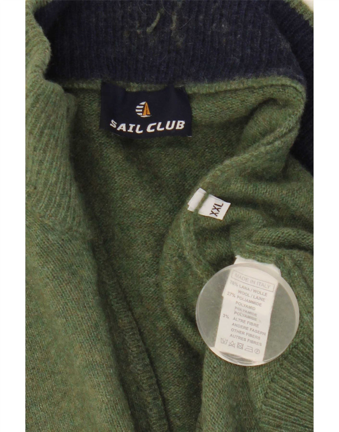Vintage Herren-Pullover mit Reißverschluss, 2XL, grüne Wolle