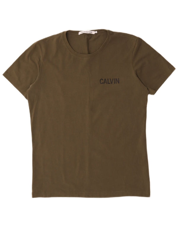 Calvin Klein Jeans Herren T-Shirt Top XL Khaki Baumwolle
