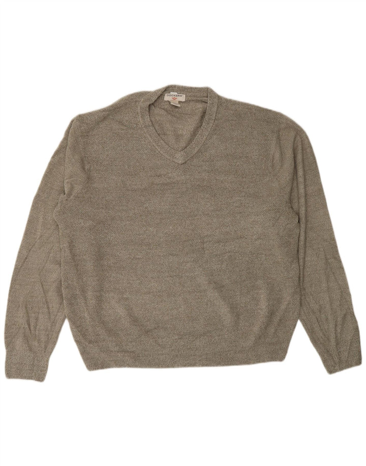 DOCKERS Herren-Pullover mit V-Ausschnitt, XL, Khaki, geflecktes Acryl
