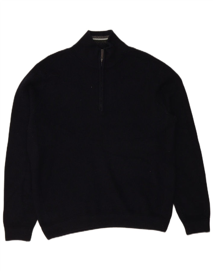 Ted Baker Herren-Pullover mit Reißverschluss am Hals, Größe 5 XL, marineblaues Polyester