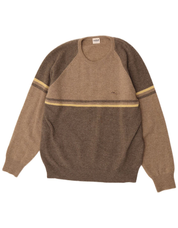 Vintage Herren Pullover mit Rundhalsausschnitt IT 52 XL Braune Farbblock-Schurwolle