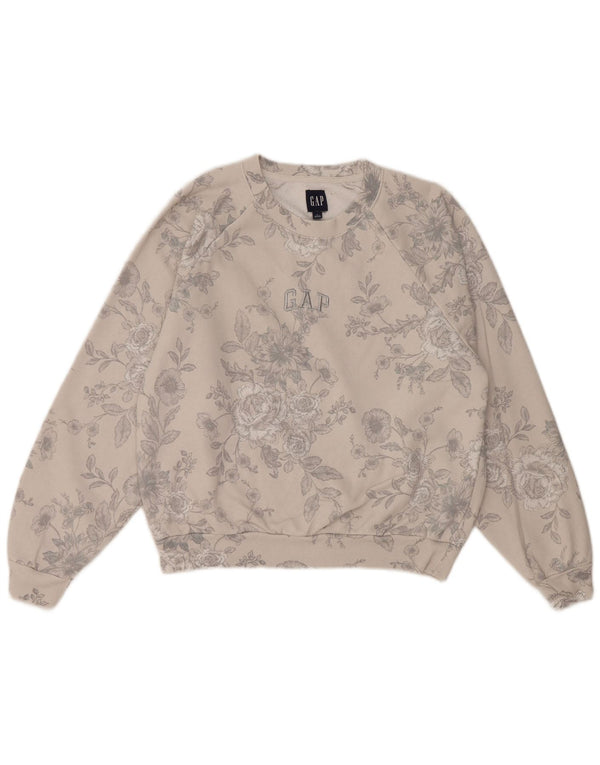 Gap Damen Sweatshirt-Pullover UK 14 Mittelgraue geblümte Baumwolle