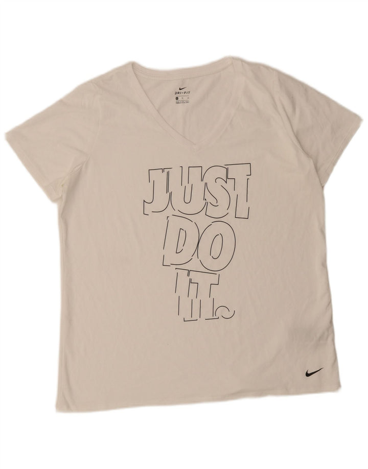 Nike Damen Dri Fit Graphic T-Shirt Top UK 18 XL Weiß Polyester