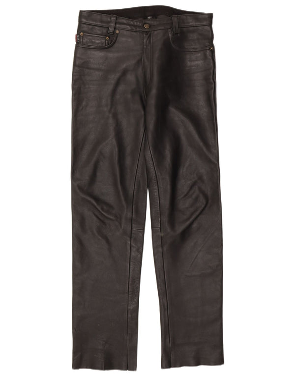 Vintage Herren gerade Lederhose IT 52 XL W34 L34 schwarzes Leder