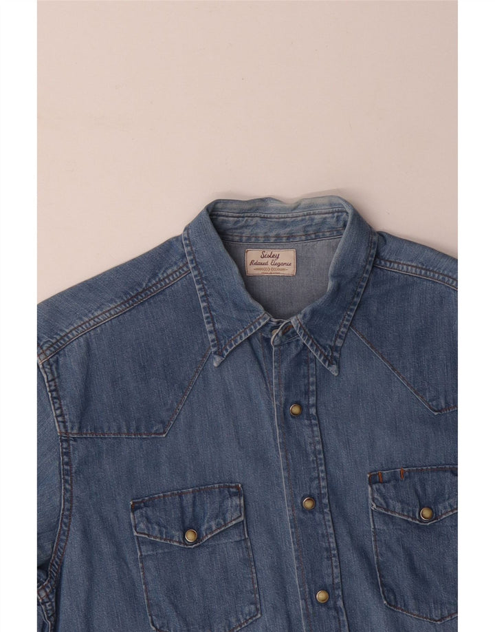 SISLEY Herren Jeanshemd Mittelblau