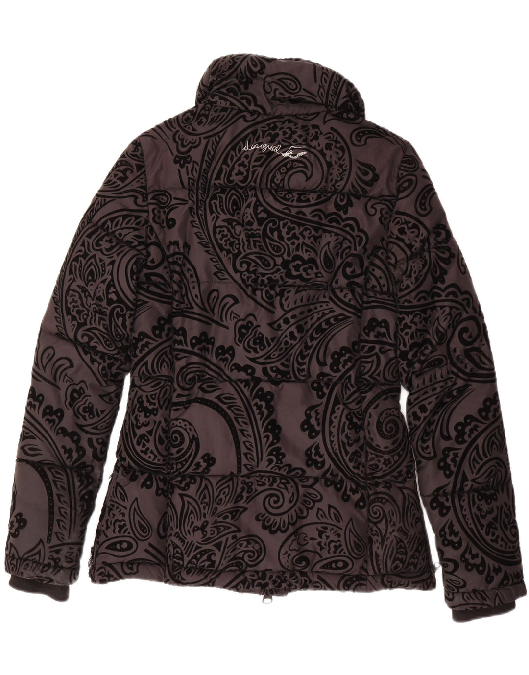 DESIGUAL Womens Padded Jacket EU 36 Small Black Paisley Polyester
