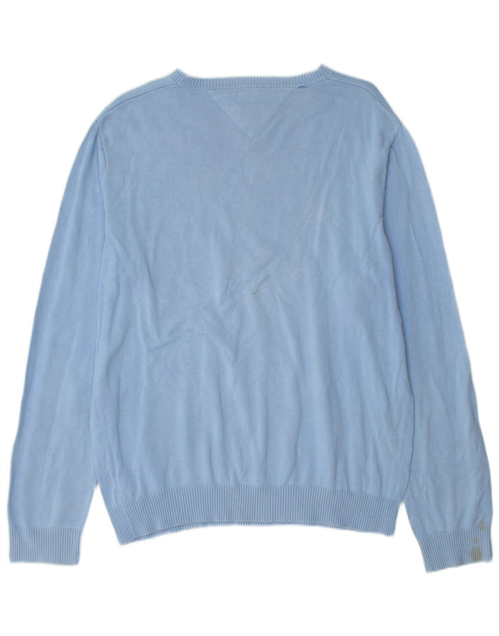 Tommy Hilfiger Herren-Pullover mit V-Ausschnitt, groß, aus blauer Baumwolle