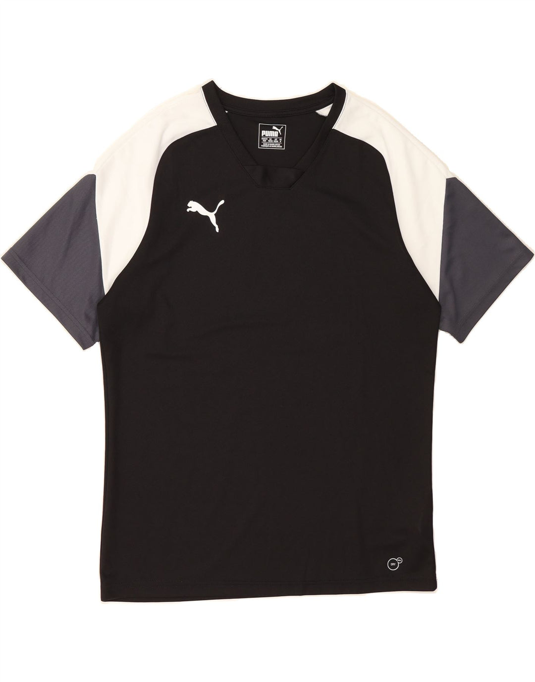 PUMA Mens T-Shirt Top Medium Black Colourblock Polyester Vintage Puma and Second-Hand Puma from Messina Hembry 