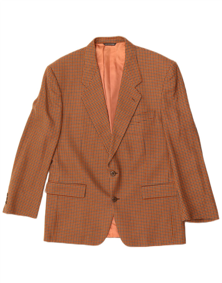 Vintage Herren 2-Knopf-Blazerjacke UK 38 Mittelbraune Hahnentrittwolle