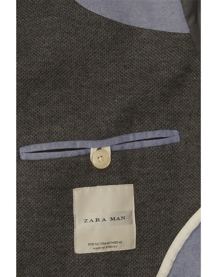 Zara Herren-Blazer mit 2 Knöpfen, EU 52, große graue Baumwolle
